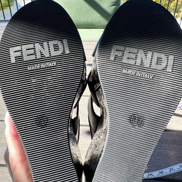 EUC Fendi 37 Black Leather Platform Sandals Genuine - Picture 11 of 11